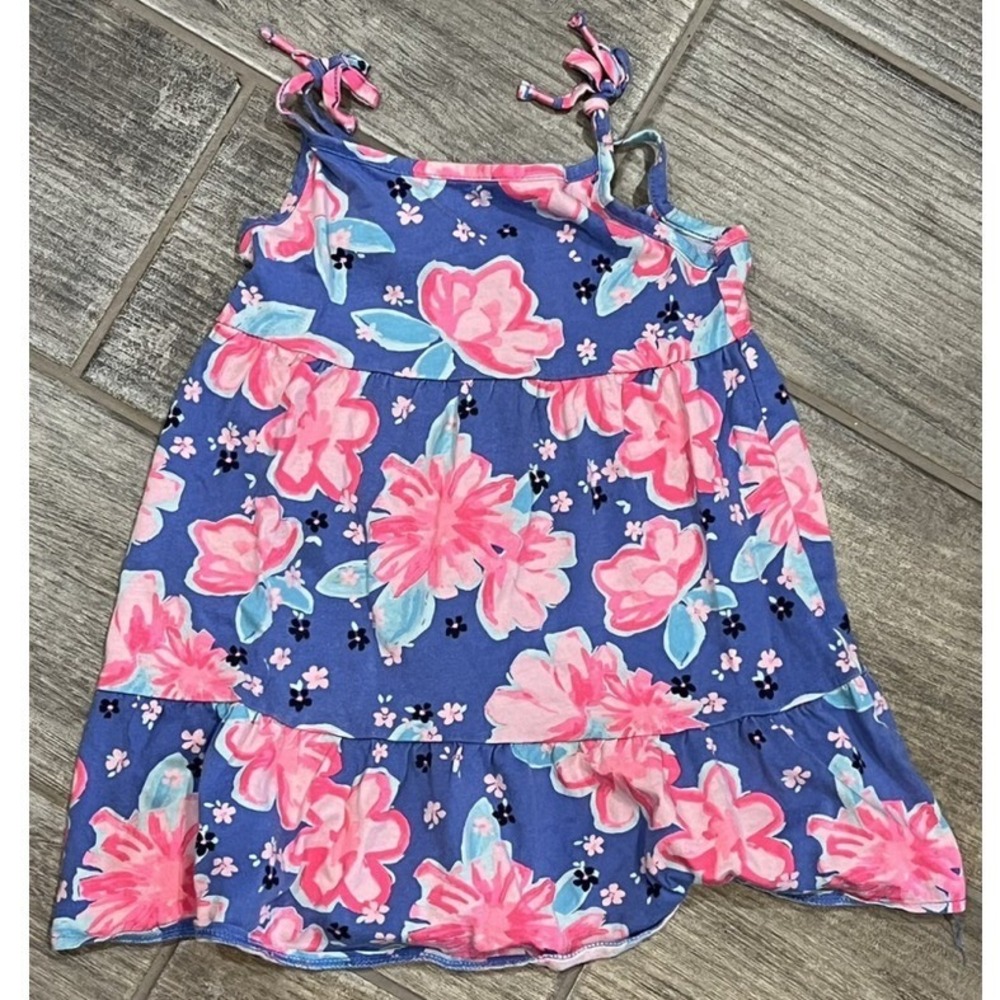 OshKosh Bgosh Blue Pink Floral Tunic Top Tie Strap Sleeveless Ruffle Hem Girl 6